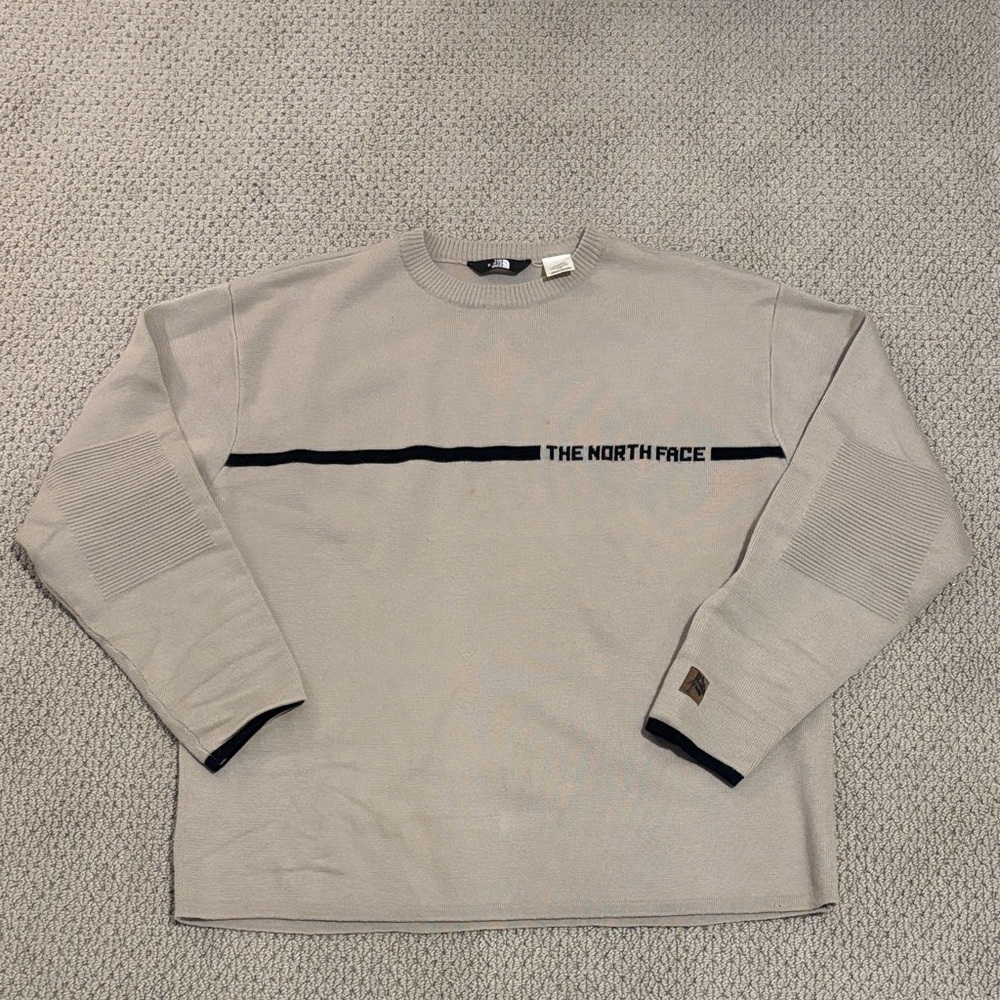Vintage Y2K Men’s Tan The North Face Logo 100% Wool Long Sleeve Sweater Gorpcore